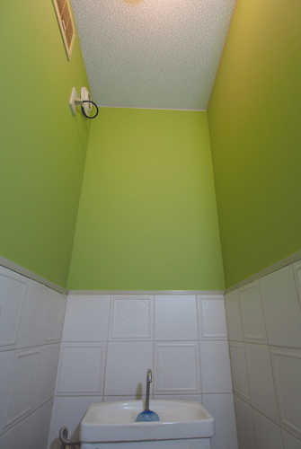 緑のクロスでトイレの張替え 壁紙のトキワ 施工例クロス工房古川